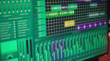 Empty space used for recording music on electronic tools in home studio, mixing and mastering tracks with modern equipment. Creating tunes with panel soundboard and performance console. video