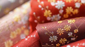 Vibrant Floral Patterns on Fabric Rolls Displayed in Craft Store photo