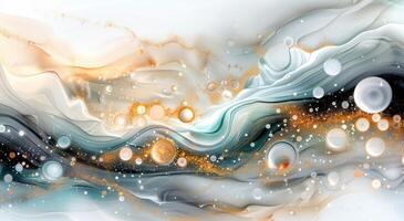 Abstract Fluid Art With Gold and Blue Accents in Textured Waves photo