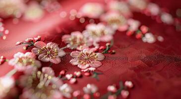 Vibrant Floral Patterns on Fabric Rolls Displayed in Craft Store photo
