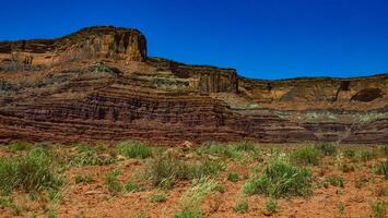 Layered geological formations of red rocks in Canyonlands National Park is in Utah near Moab. photo