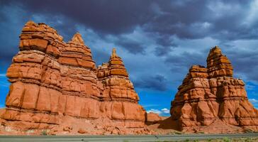 Layered geological formations of red rocks in Canyonlands National Park is in Utah near Moab. photo