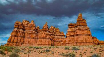Layered geological formations of red rocks in Canyonlands National Park is in Utah near Moab. photo