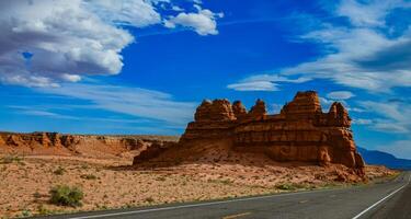 Layered geological formations of red rocks in Canyonlands National Park is in Utah near Moab. photo