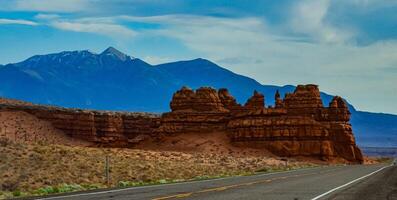 Layered geological formations of red rocks in Canyonlands National Park is in Utah near Moab. photo