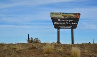 NEW MEXICO, USA - NOVEMBER 19, 2019 New Mexico Information Plate - Ah-Shi-Sle-Pah Wilderness Study Area photo