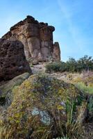 Yellow lichens on stones in a mountain desert in Arizona, near Phoenix photo