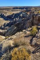 The Painted Desert on a sunny day. Diverse sedimentary rocks and clay washed out by water. Petrified Forest National Park, USA, Arizona photo