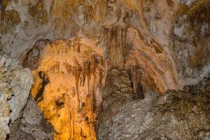 Calcite inlets, stalactites and stalagmites in large underground halls in Carlsbad Caverns National Park, New Mexico. USA photo