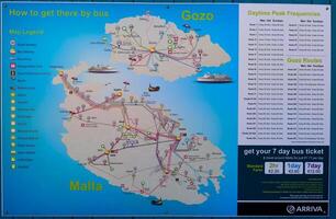 SLIEMA, MALTA - SEPTEMBER 14, 2012 map of bus routes on the island of Gozo and Malta, Malta photo
