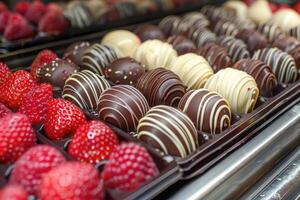 Chocolate Covered Strawberries and Truffles Displayed in a Store photo