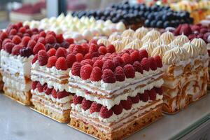 Closeup of Raspberry and Cream Cake Slices photo