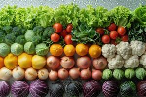 Fresh Vegetables Arranged in Rows with Water Droplets photo