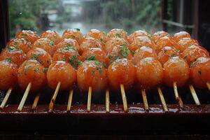 Glazed Meatballs on Skewers with Greenery photo