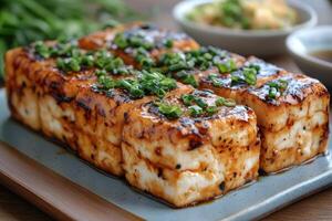Grilled Tofu with Glaze and Green Onions photo
