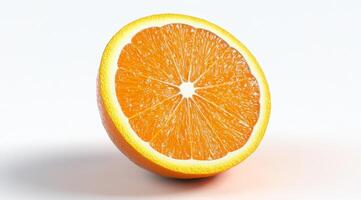 This detailed 3D rendering of a sliced orange highlights its vibrant color and unique texture, making it a great choice for food illustrations and captivating digital art projects photo