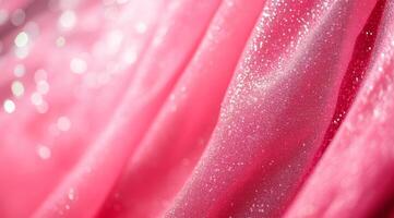A stunning closeup of pink fabric with sparkles, perfect for fashion and design, showcasing elegance and charm photo