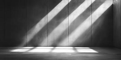 This setting features a minimalist design with a sleek concrete wall and floor, enhanced by dramatic lighting and shadows, ideal for striking product displays and engaging presentations photo