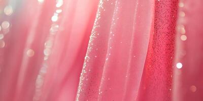 Elegant and soft pink drapery, beautifully adorned with sparkling details, is perfect for various events and decor photo