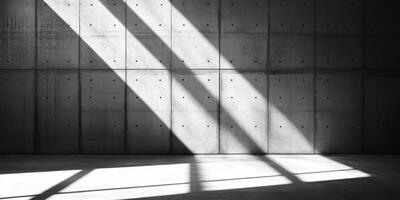 This minimalistic display features a beautifully designed environment with a concrete wall and floor, enhanced by striking light and shadow patterns, perfect for product presentations photo