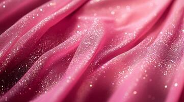 This is a soft, shimmering pink fabric, adorned with a delicate sparkle, ideal for both fashion and decor purposes photo