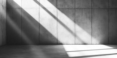 A minimalist setting with a concrete wall and floor highlights light and shadows, perfect for product displays and presentations, providing distractionfree space for text and enhancing visual impact photo