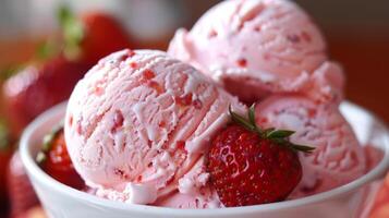 Delight in the homemade vegan strawberry ice cream crafted with organic, plantbased ingredients. Savor the guiltfree dessert in a serene setting, perfect for a refreshing summer treat photo