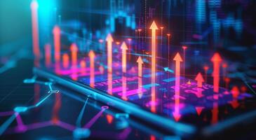 Vibrant digital financial growth depicted through rising graphs and data analytics on a virtual screen photo