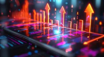Vibrant digital financial growth depicted through rising graphs and data analytics on a virtual screen photo
