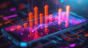 Vibrant digital financial growth depicted through rising graphs and data analytics on a virtual screen photo