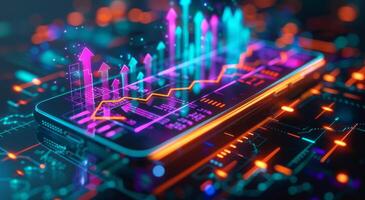 A stateoftheart mobile device featuring advanced data analytics and digital progress in a sleek futuristic design photo