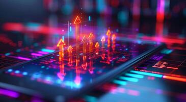 Vibrant digital financial growth depicted through rising graphs and data analytics on a virtual screen photo