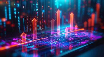 Experience advanced data visualization showing increasing trends and luminous analytics on a modern digital platform photo
