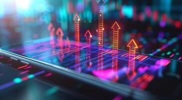 Vibrant digital financial growth depicted through rising graphs and data analytics on a virtual screen photo