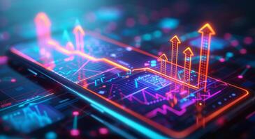 Vibrant digital financial growth depicted through rising graphs and data analytics on a virtual screen photo