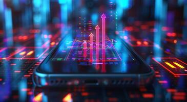 Vibrant digital financial growth depicted through rising graphs and data analytics on a virtual screen photo
