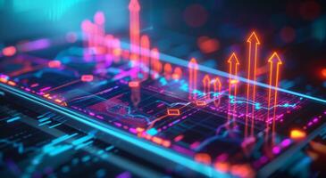 Vibrant digital financial growth depicted through rising graphs and data analytics on a virtual screen photo