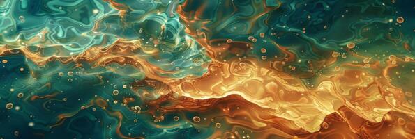 A captivating and mesmerizing abstract representation showcasing swirling waves in beautiful teal and orange hues photo