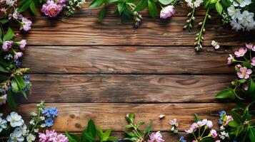 This is a breathtaking floral arrangement that beautifully encircles a rustic wooden surface, making it an ideal choice for adding a delightful and natural touch to any design or decor setting photo