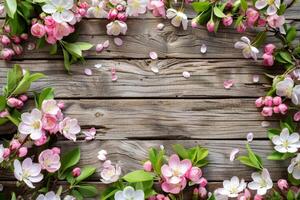 This charming floral arrangement features pink and white flowers around a rustic wooden backdrop, perfect for invitations or seasonal decor, adding natural beauty and elegance to any event photo