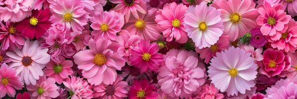 A stunning array of beautifully arranged pink flowers is creating a vibrant and cheerful backdrop to any scene photo