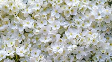 A stunning and captivating closeup view of dense clusters of delicate white flowers in full, vibrant bloom photo