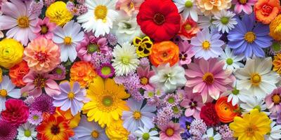 This vibrant and colorful arrangement of spring and summer blooms is ideal for natureinspired design projects photo