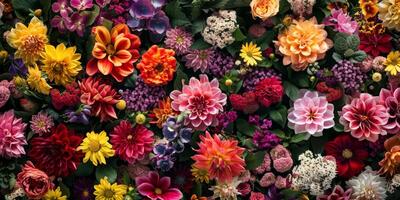 A breathtaking and stunning display showcasing a wide variety of flowers in vibrant colors and intricate patterns photo