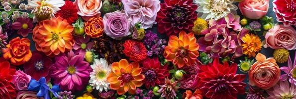 A beautifully arranged and colorful array of flowers, showcasing the vibrant palette and wonders of nature photo