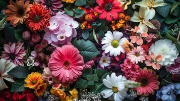 A vibrant and colorful array of various flowers and lush greenery beautifully showcasing the wonders of nature photo