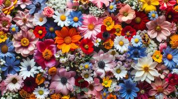 A lively and vibrant arrangement of assorted flowers in a variety of colors, perfect for any creative project or design photo