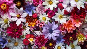 A stunning array of colorful, vibrant flowers in various hues, ideal for both backgrounds and floral designs photo