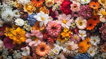 A vibrant and colorful arrangement of an array of various beautiful flowers showcasing the essence of natures beauty photo
