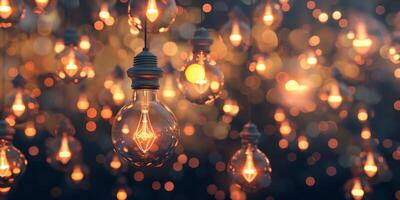 The beautiful hanging light bulbs create a warm, inviting ambiance, enhanced by a delightful bokeh effect photo
